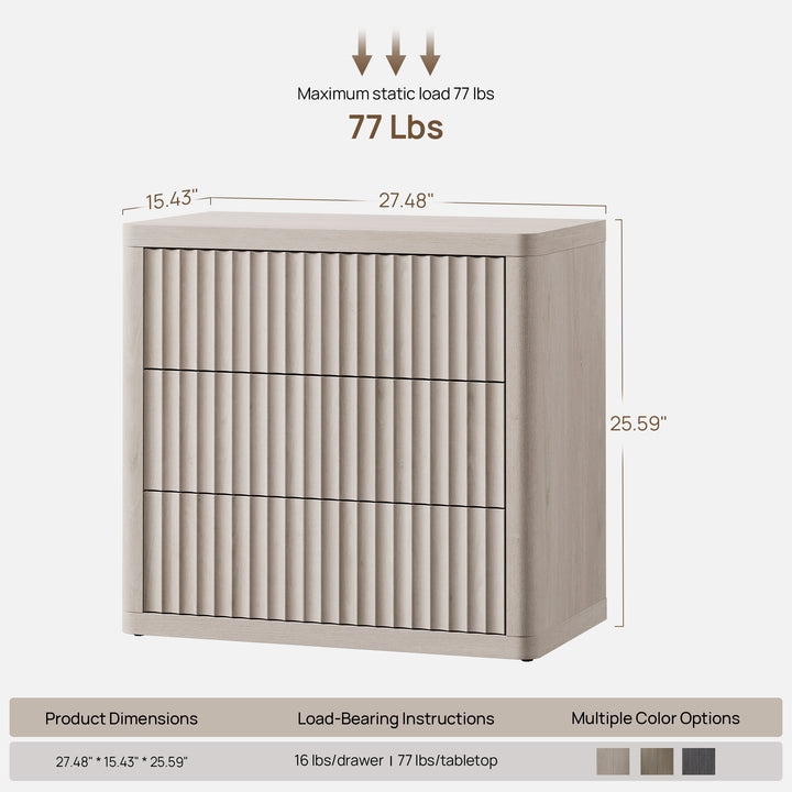Cas Large-Size Nightstand, 3 Drawers