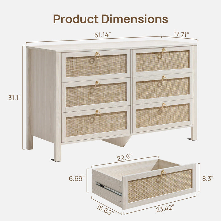 Terra White 6-Drawer Dresser