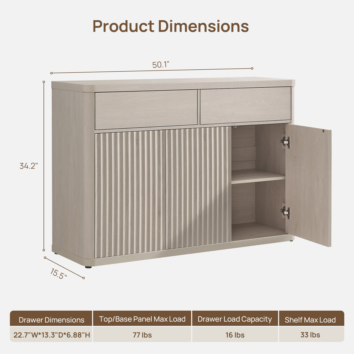 Cas Sideboard Cabinet, Fluted Style