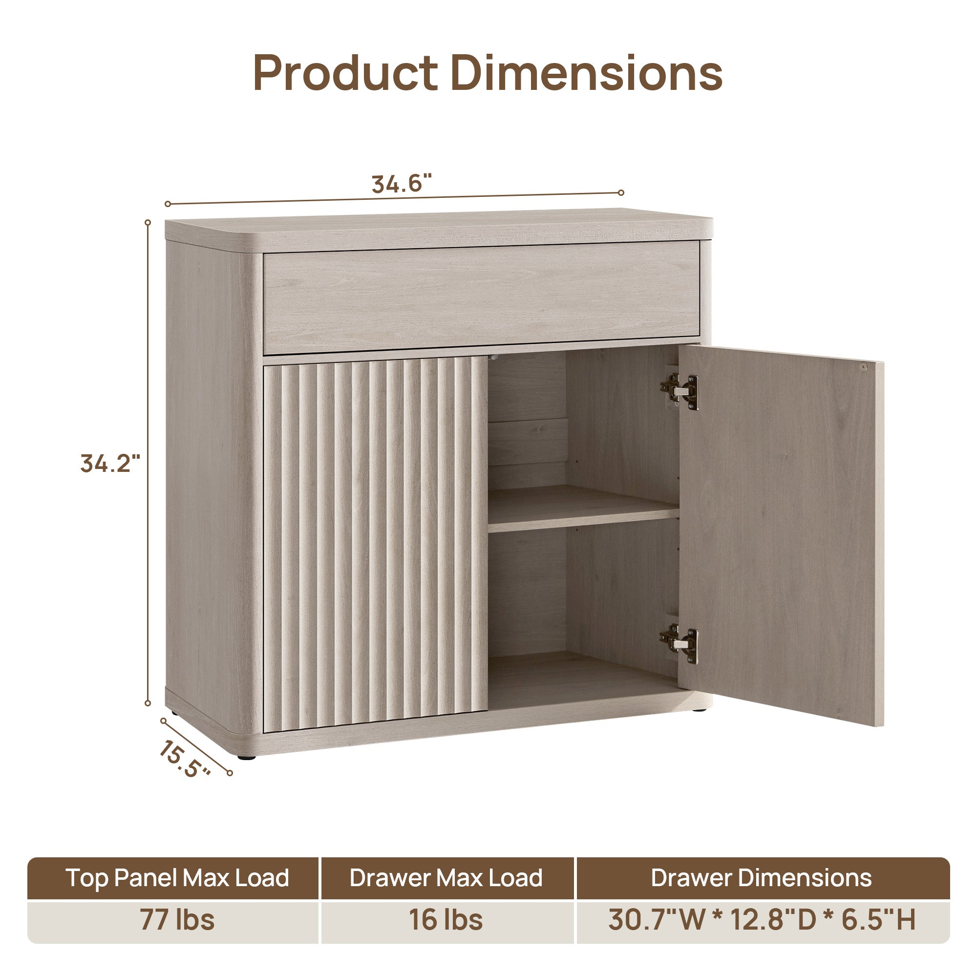 Cas Fluted Sideboard Buffet, Large Storage