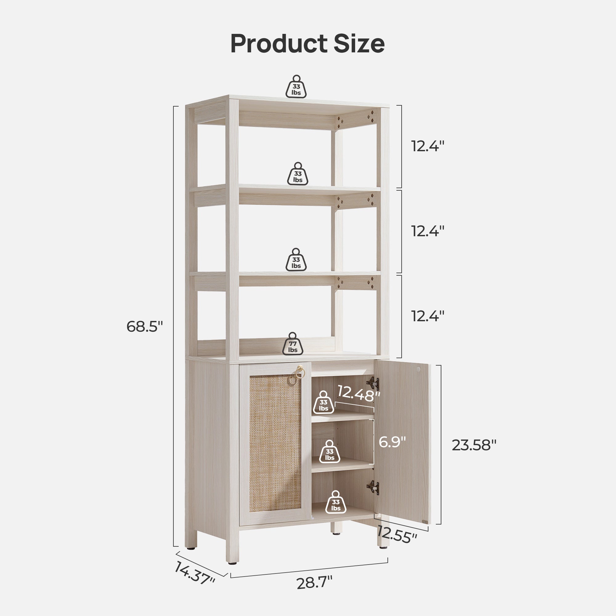Terra Rattan White Bookshelf, 2 Doors