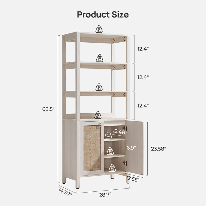 Terra Rattan White Bookshelf, 2 Doors