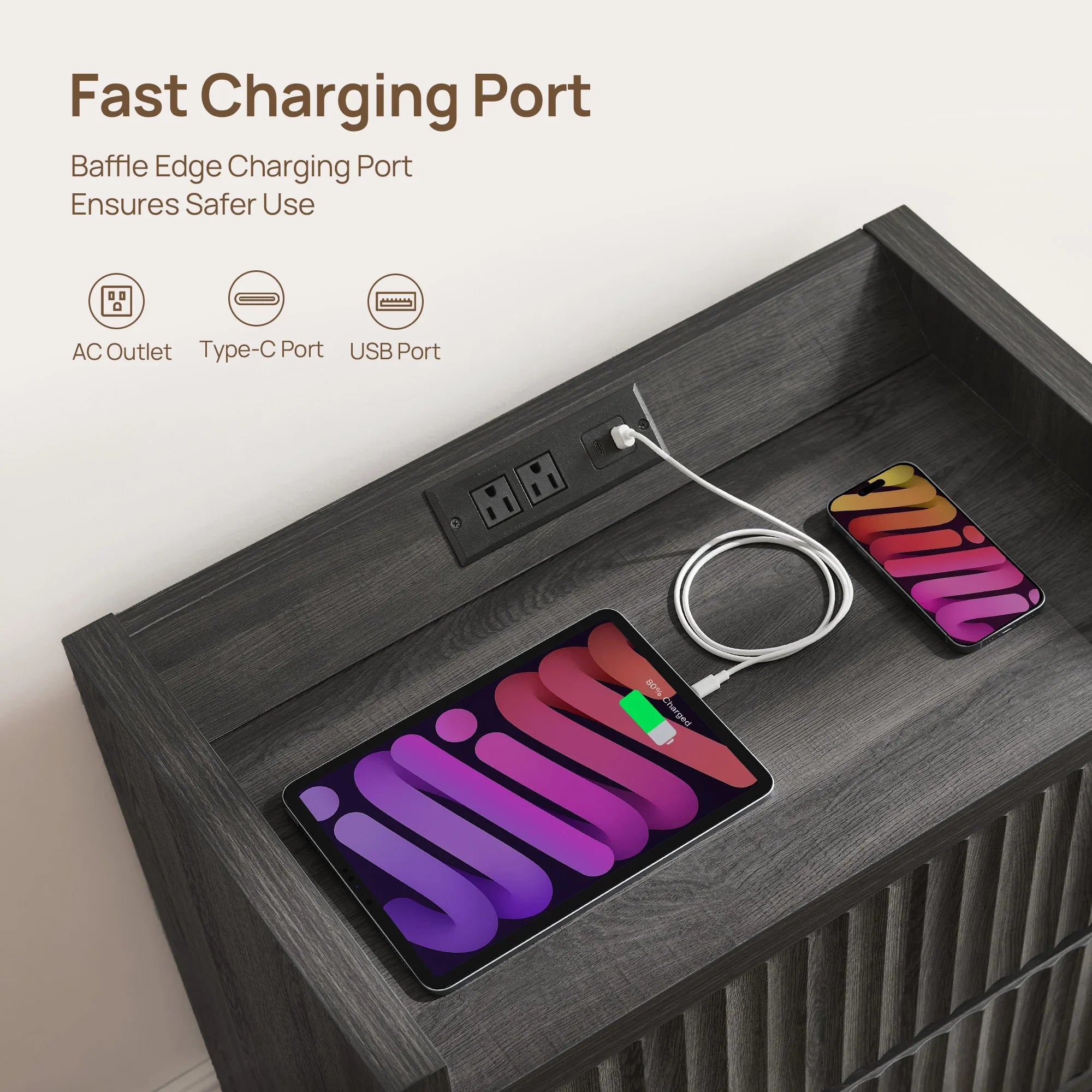 Prelude Night Table with Drawers and Charger