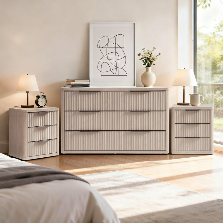 Cas 6 Drawers Dresser and 3 Drawers Nightstands Set for Bedroom - 1 Set - Grey Alder