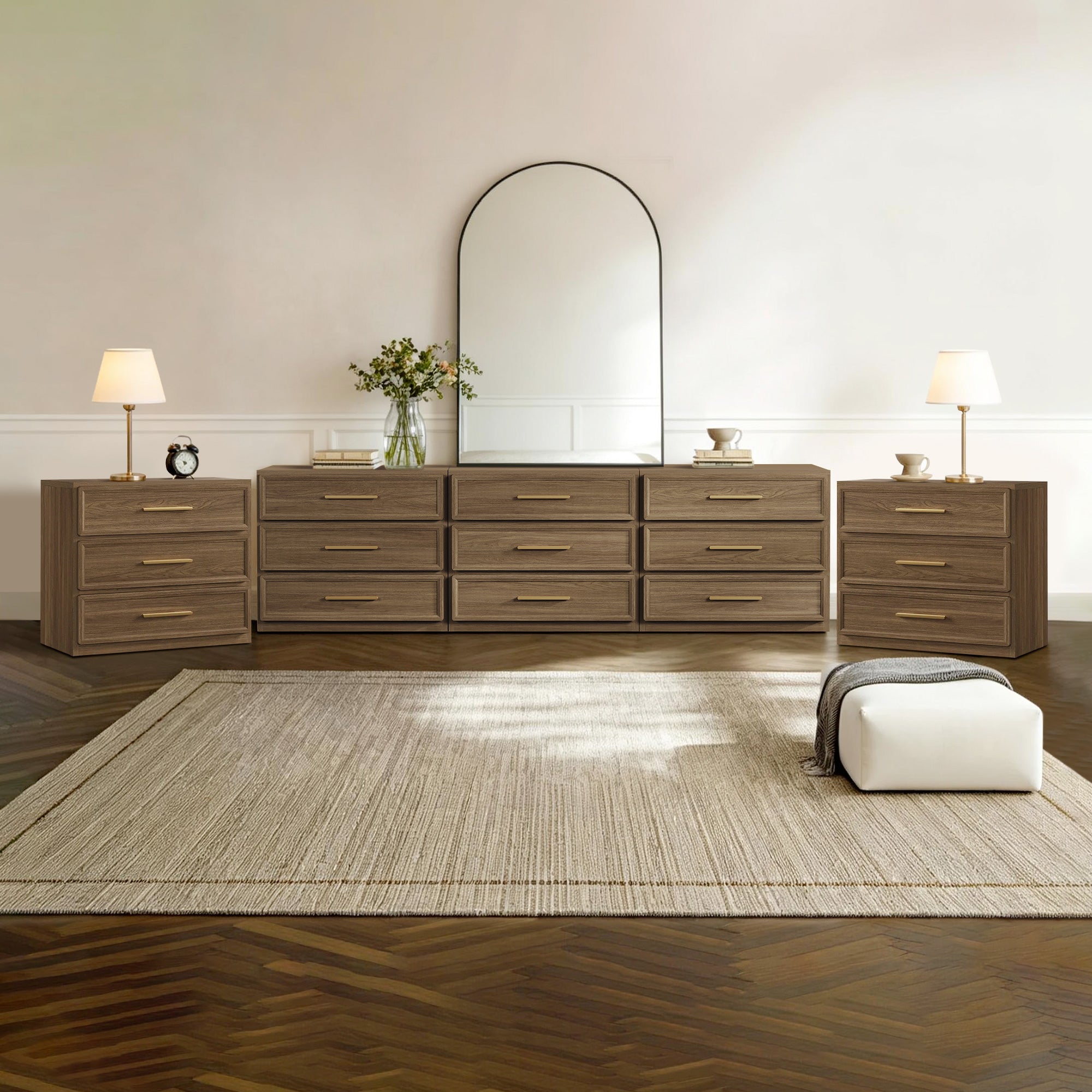 SICOTAS Modular Bedroom Sets 3 Piece Dresser and Nightstand Set, Modern Modular Large 9 Drawer Dresser and 3 Drawer Nightstand, Dressers Sets