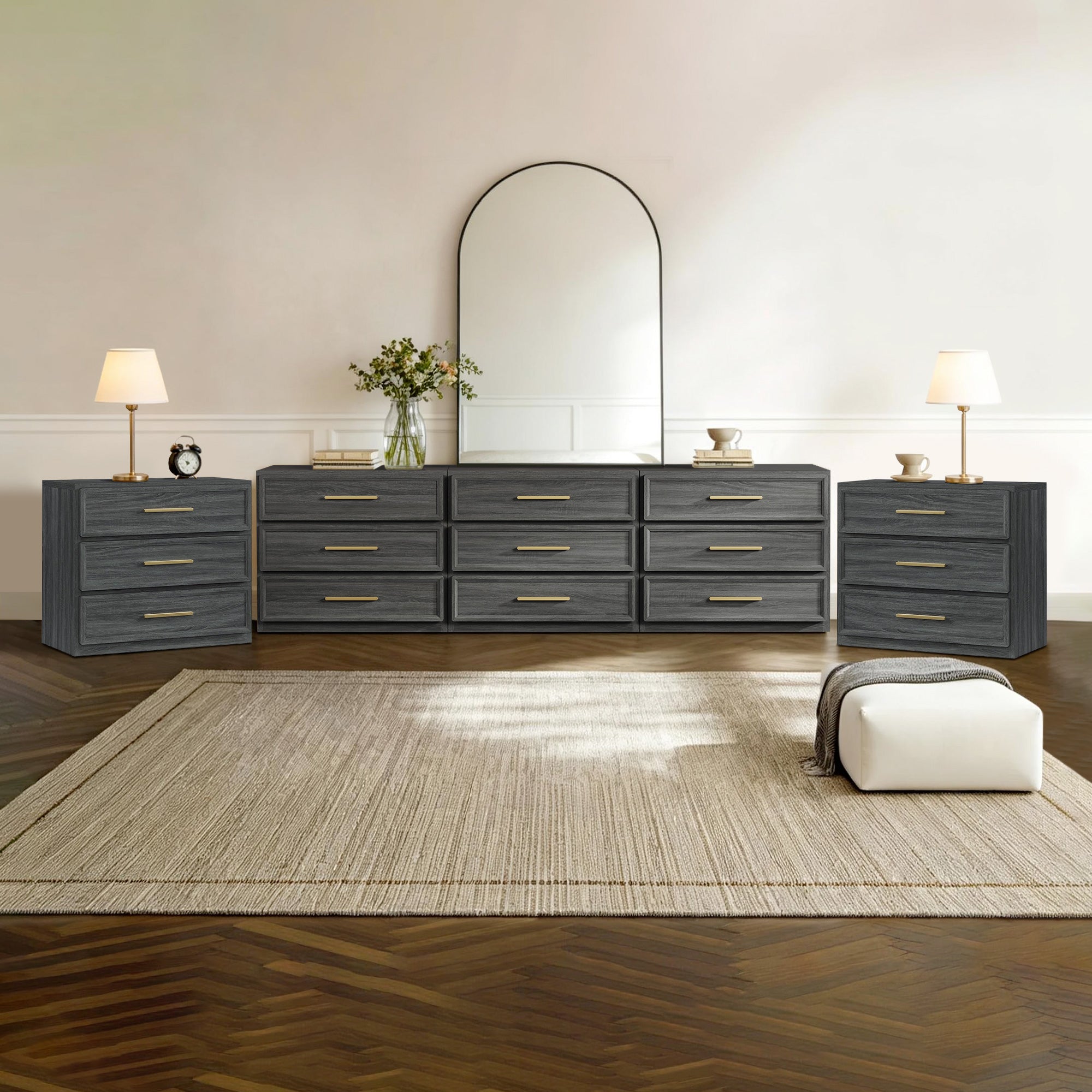 Crescent Modular 9 Drawers Dresser and Nightstands Set