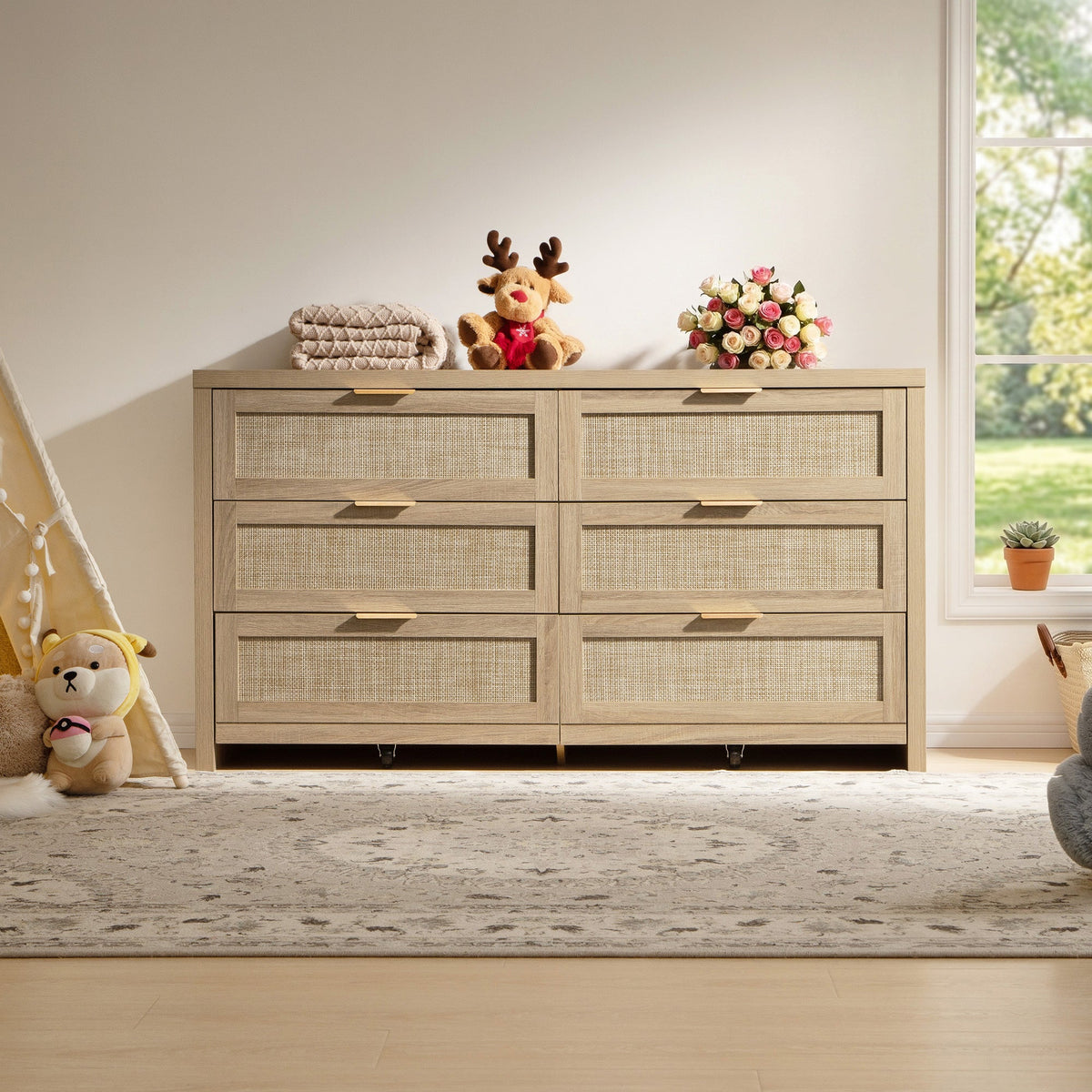 Savanna Rattan 6-Drawer Dresser, 56.8'' Wide