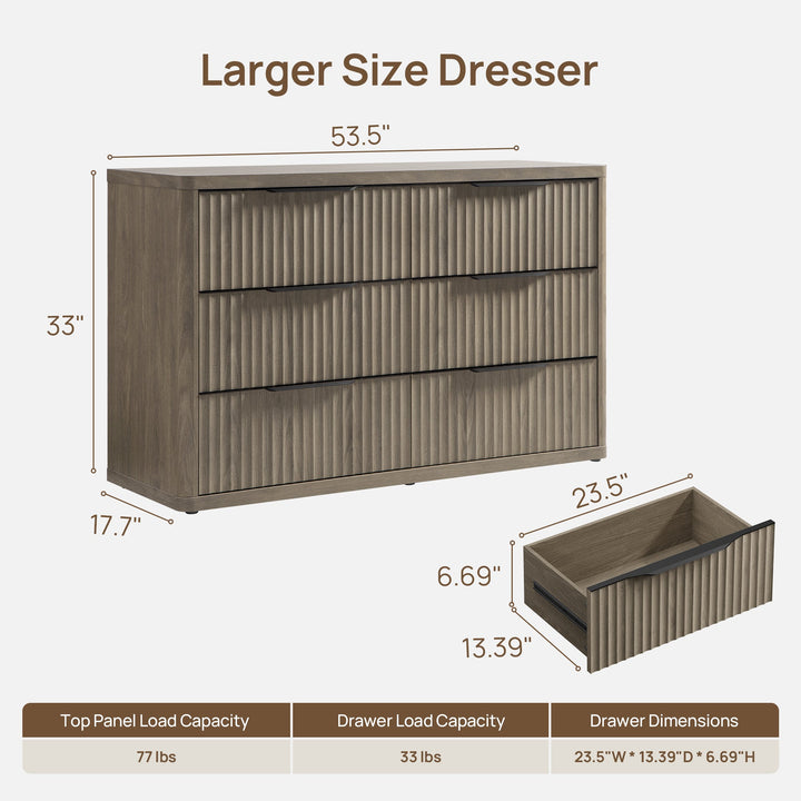 Cas 6 Drawers Dresser Fluted Bedroom Sets