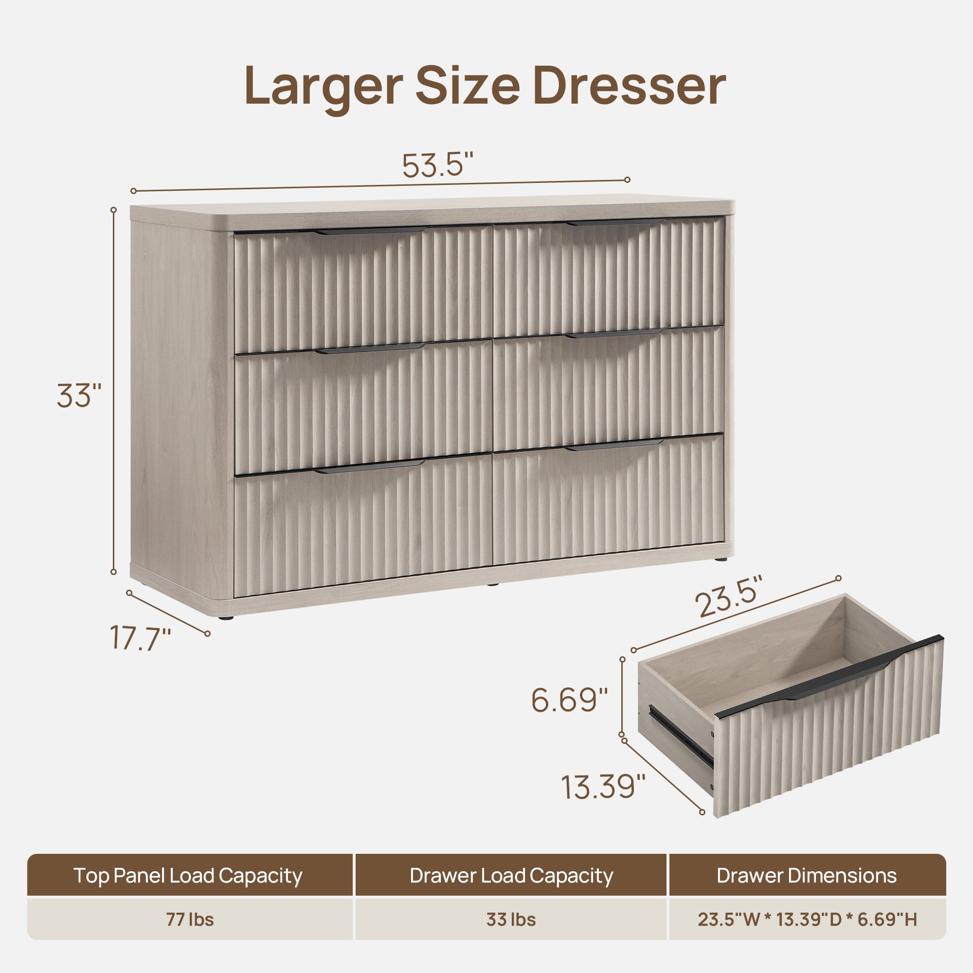 Cas 6 Drawers Dresser and 3 Drawers Nightstands Set for Bedroom