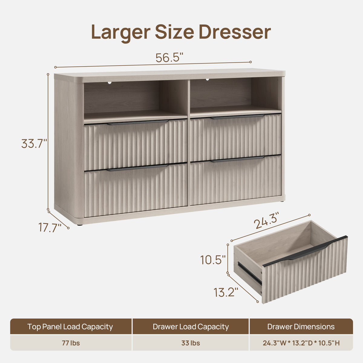 Cas 4 Drawer dresser with Open Shelf