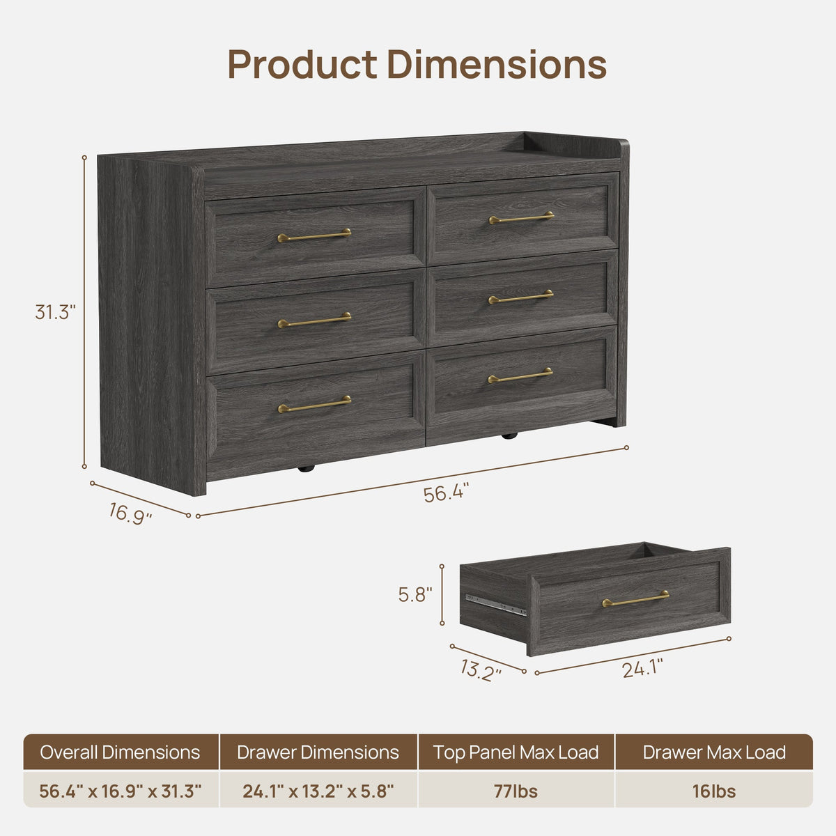 Helio 6-Drawer Dresser and Nightstands Set For Bedroom
