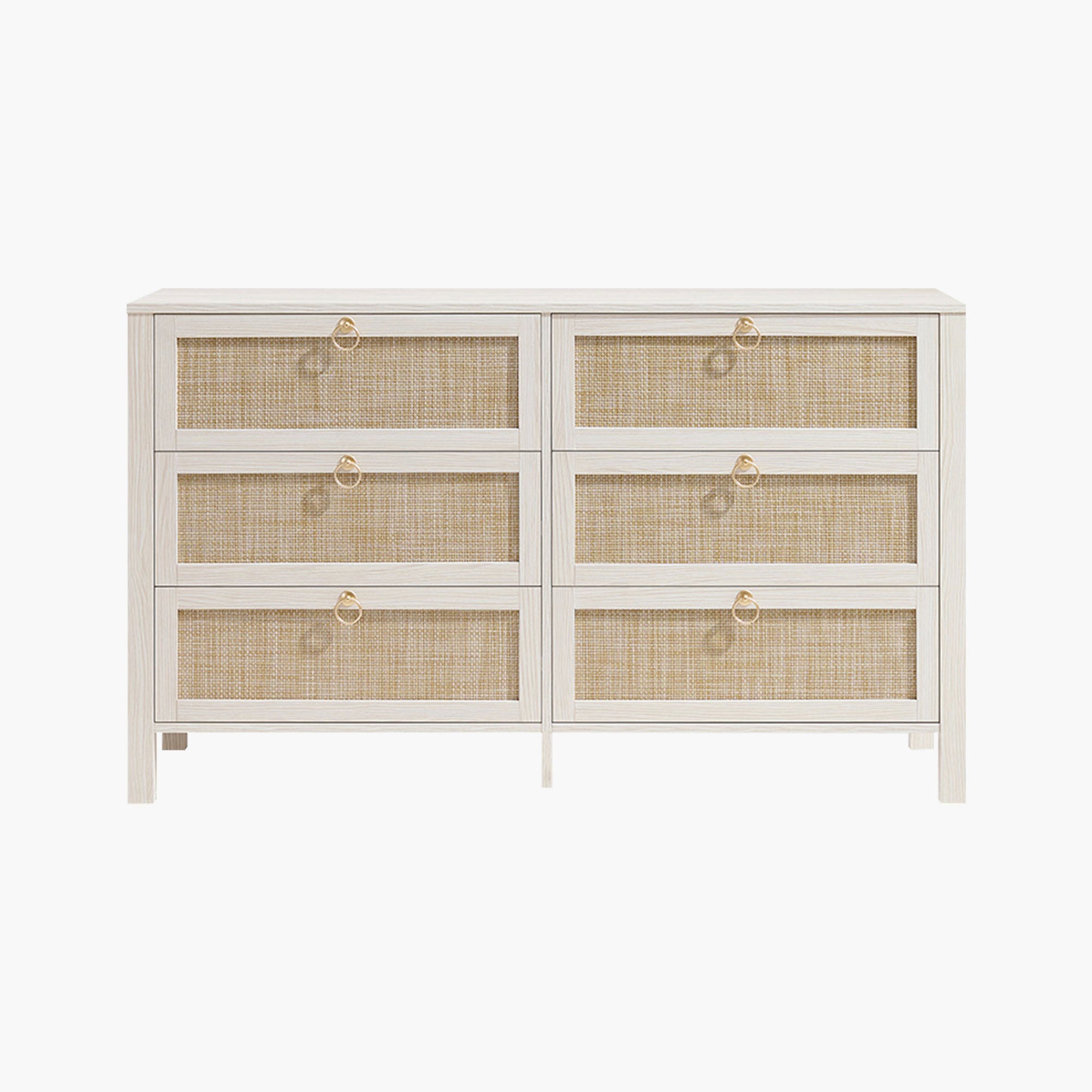white horizontal dresser WLIVE 6-Drawer Wide Wood 59" and hardware for an effortless setup Terra White 6-Drawer Dresser, Bedroom