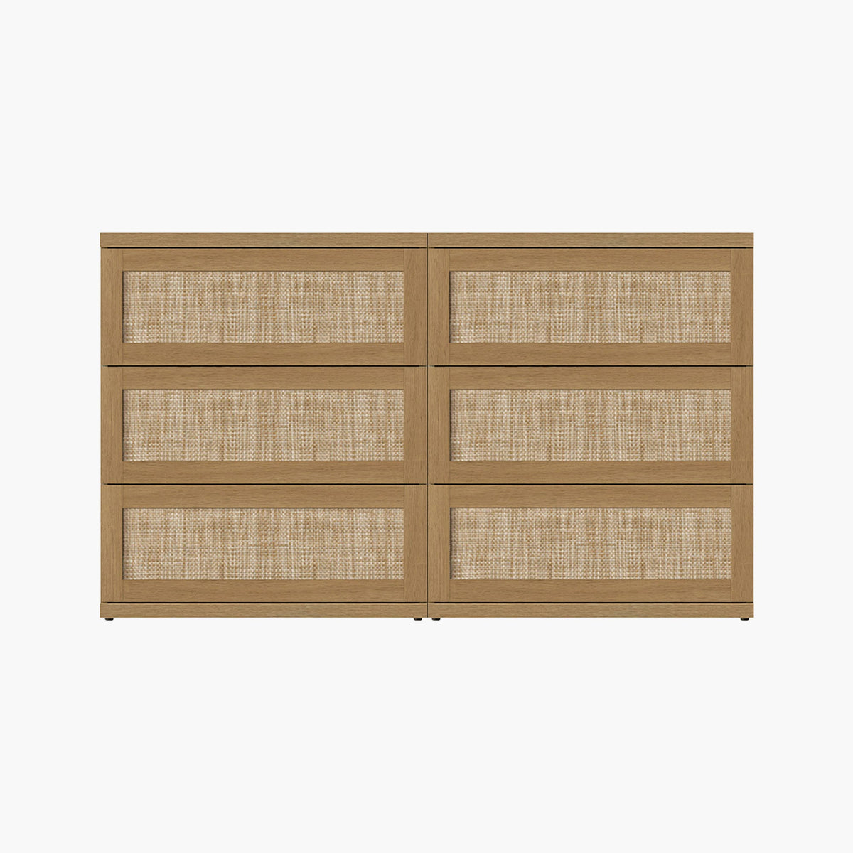Zura Modern Rattan 6 Drawers Dresser, Straight Edge