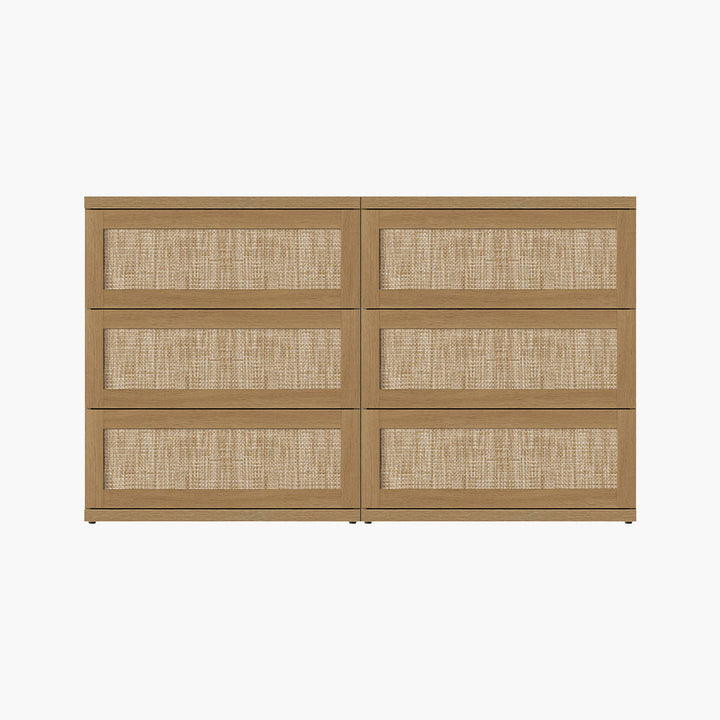 Zura Modern Rattan 6 Drawers Dresser, Straight Edge