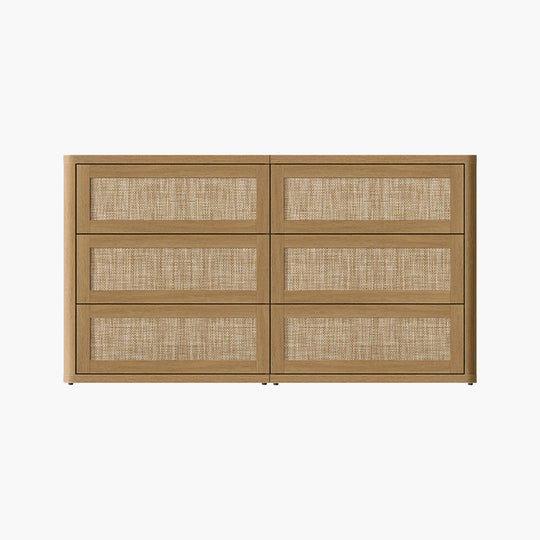 Zura Modern Rattan 6-Drawer Dresser, Sectional Design