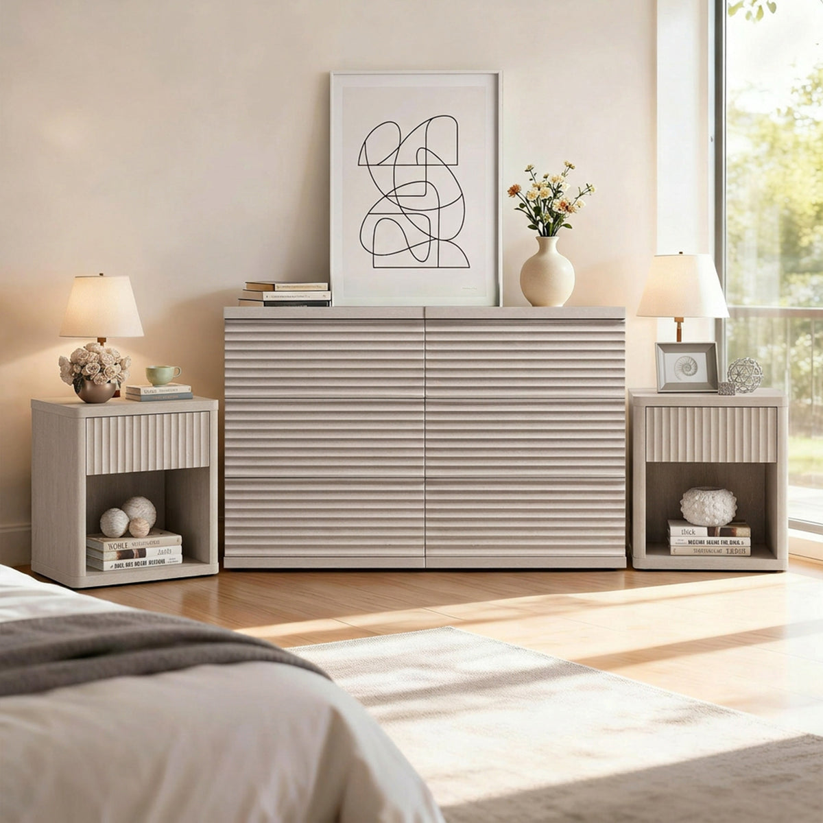 Stria 6 Drawers Dresser and Cas Nightstands Set