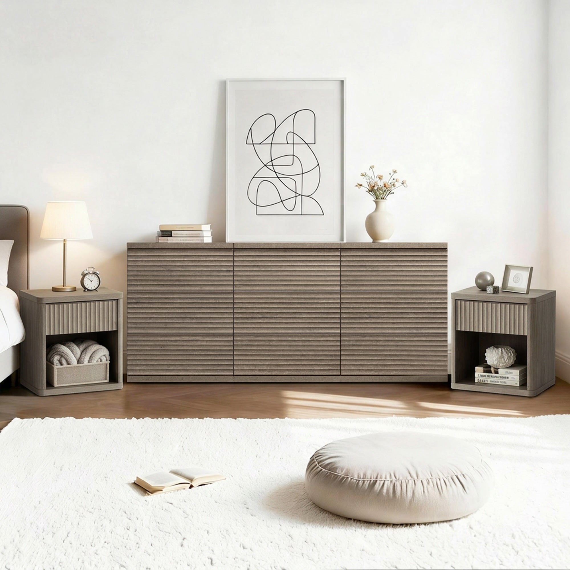 Stria 9-Drawer Dresser and Cas Nightstand Set