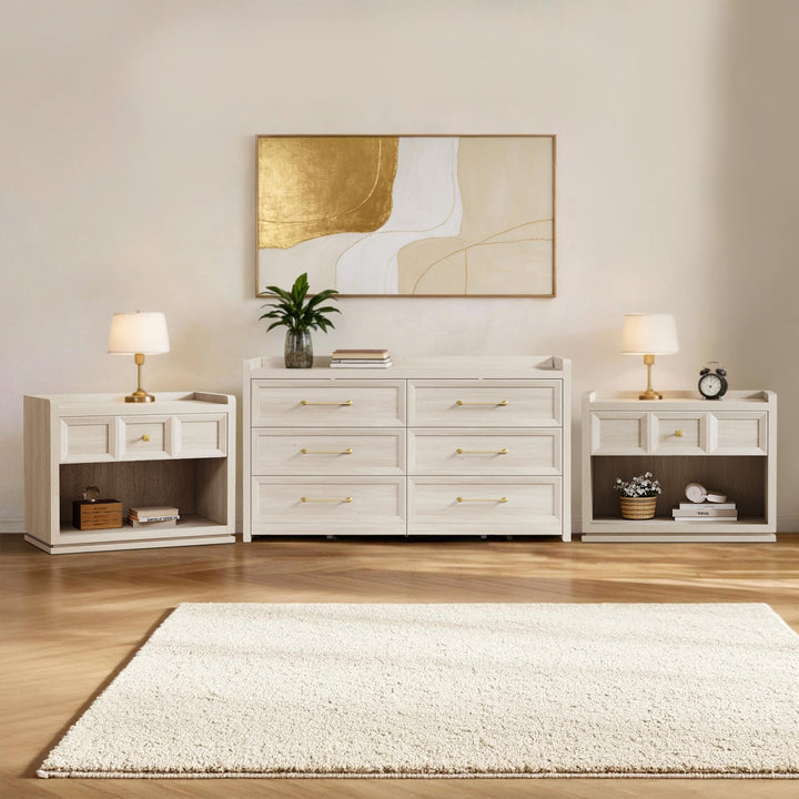 Helio 6-Drawer Dresser and Nightstands Set For Living Room