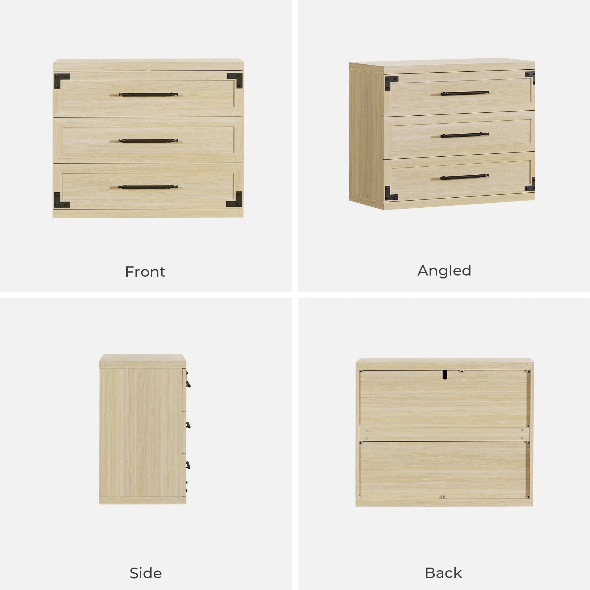 Willow 3-Drawers Nightstands Set, 25.5 Inch Tall