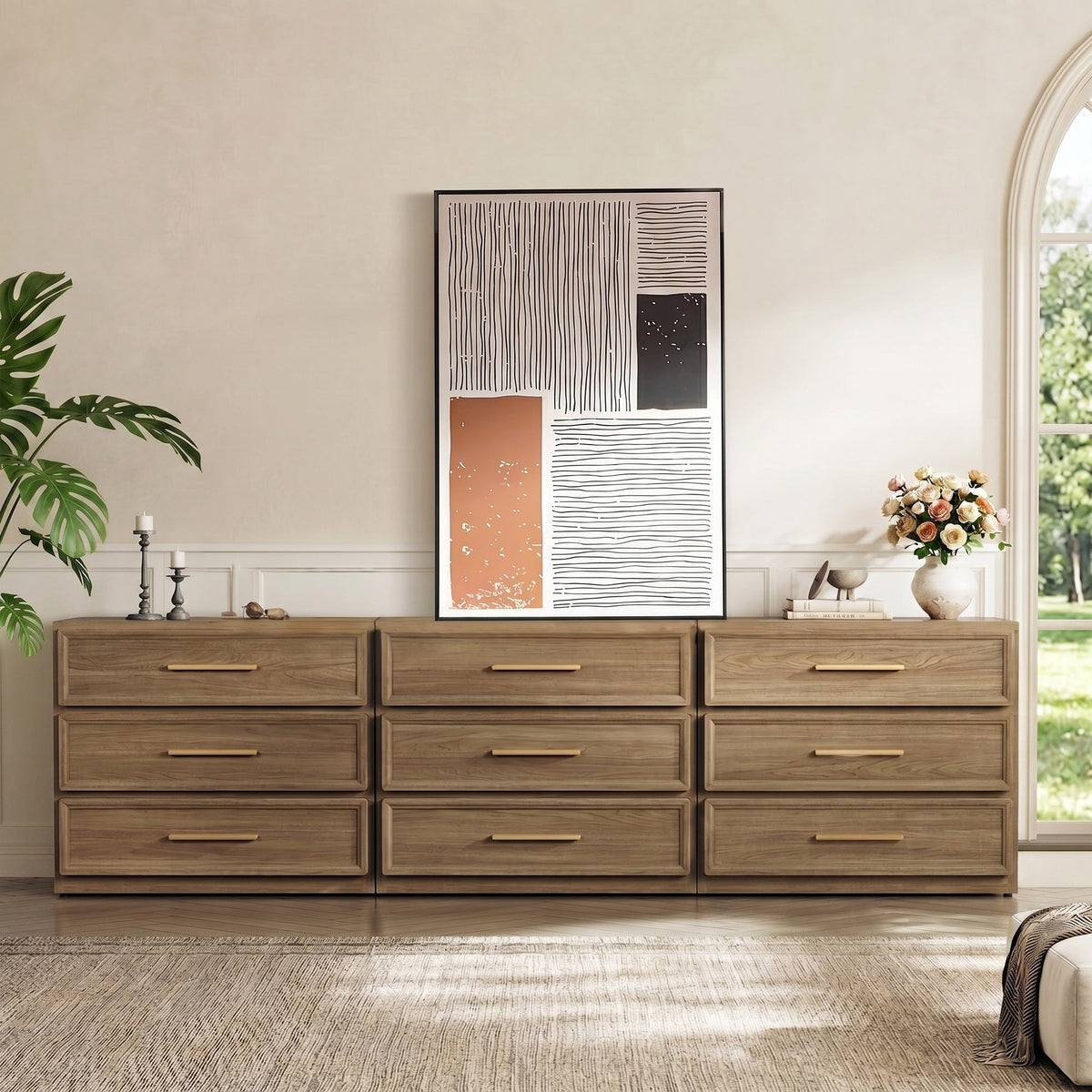 Crescent Modular 9 Drawers Dresser, 93.9 Inch Wide - Walnut Brown - 3-Piece Set
