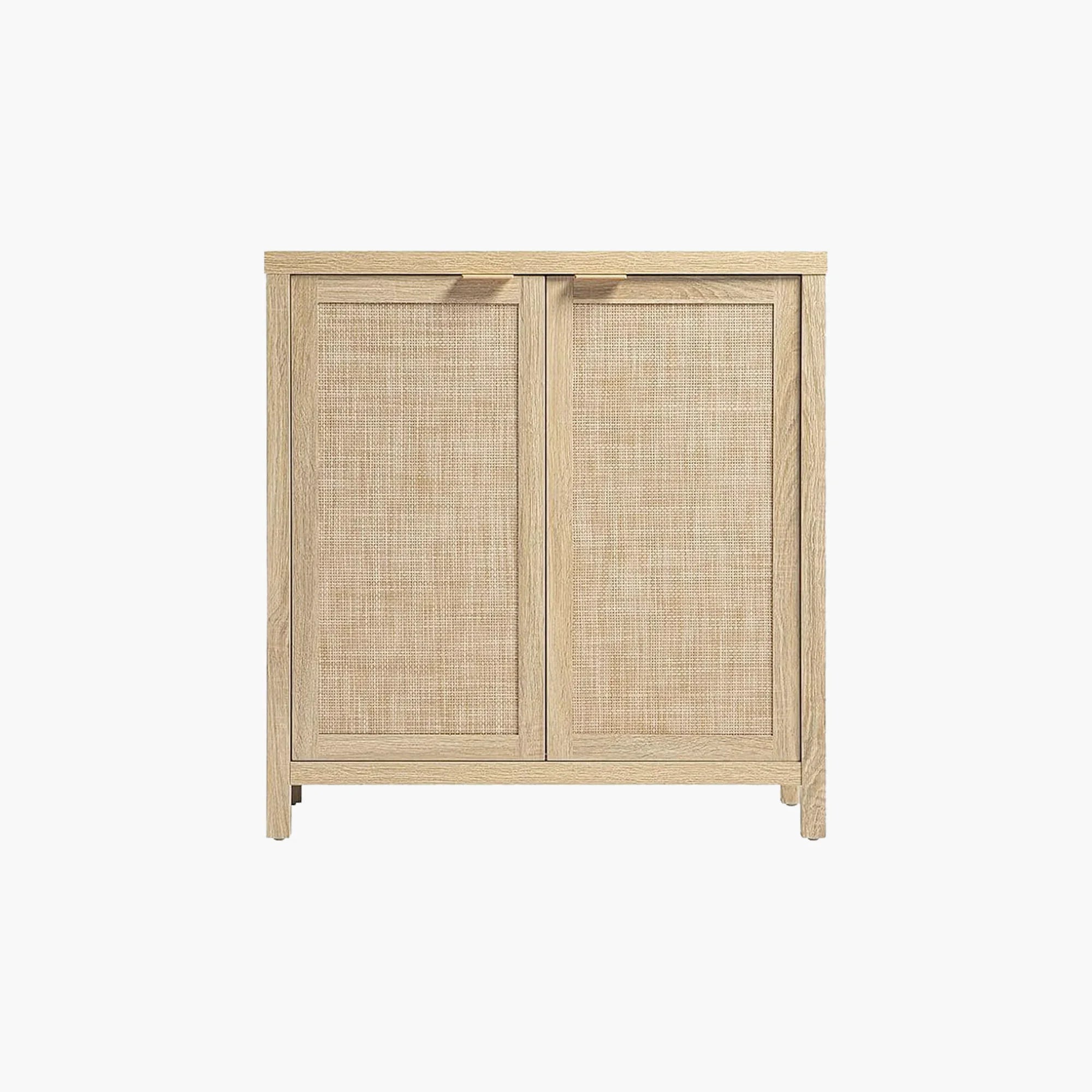 Natural wood cabinet with woven rattan doors, minimalist modern storage furniture