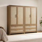 Savanna Rattan Wardrobe, 2 Drawers - 2 Pieces - Reclaimed Caramel Oak
