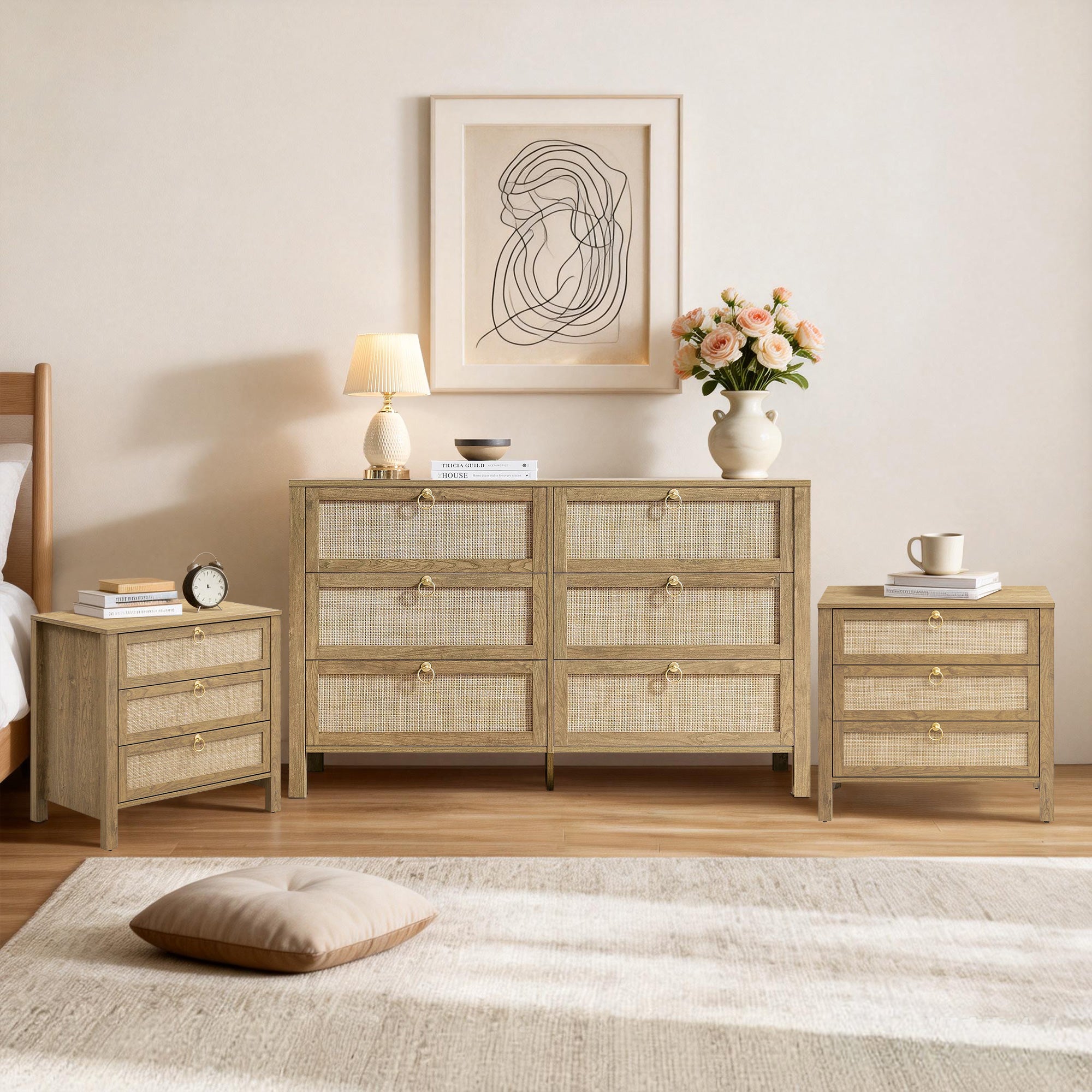 Terra 6 Drawers Dresser And 3 Drawers Nightstands Sets