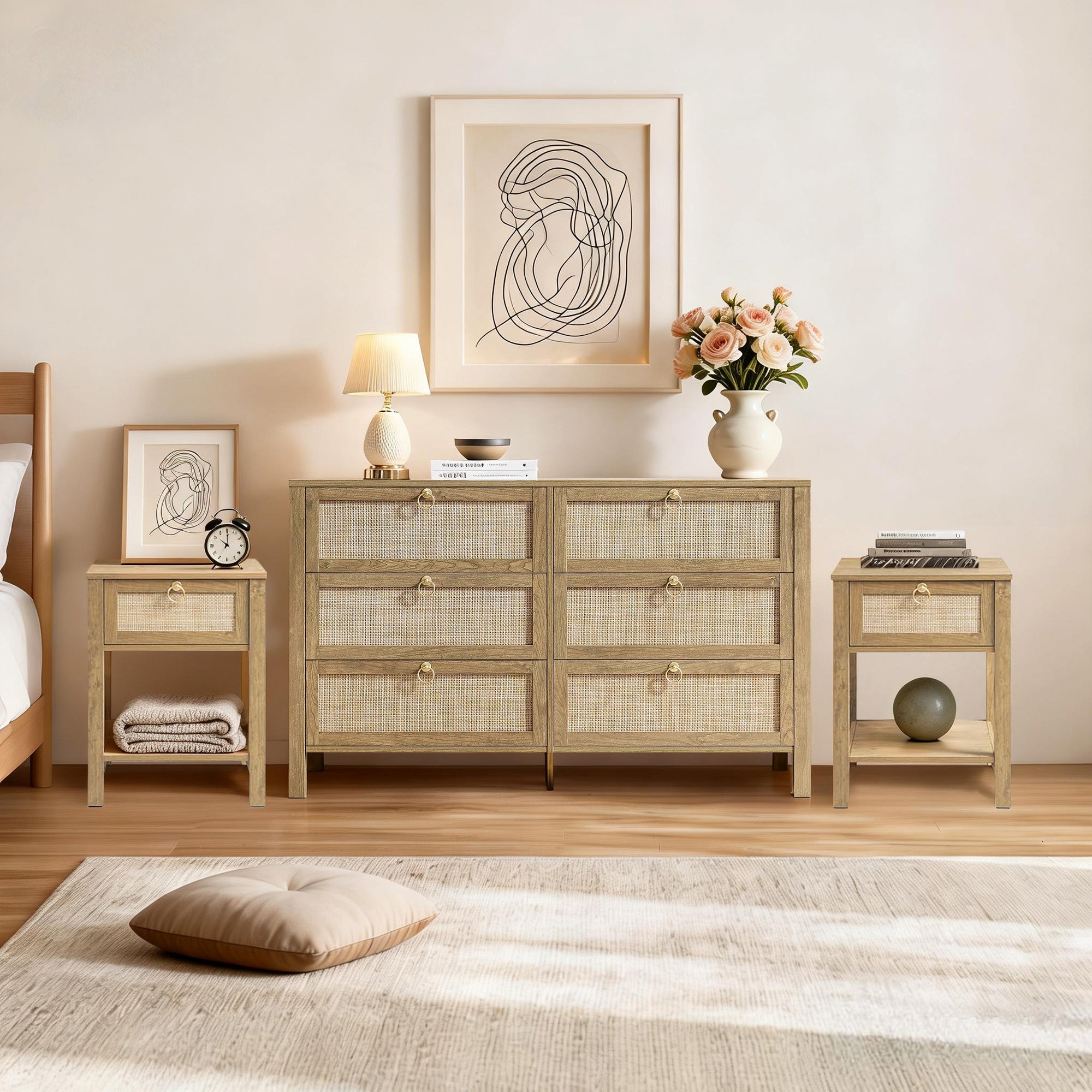 Terra 6 Drawers Dresser and Nightstands Set - 1 Set / Carbon Cherry Terra 6 Drawers Dresser and Nightstands Set - 1 Set / Carbon Cherry