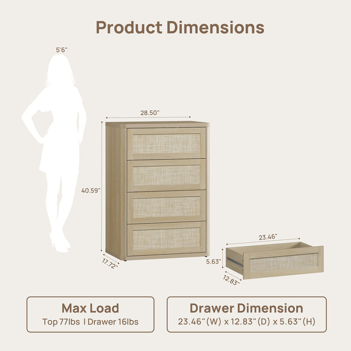 Zura Rattan Dresser with 4 Spacious Drawers