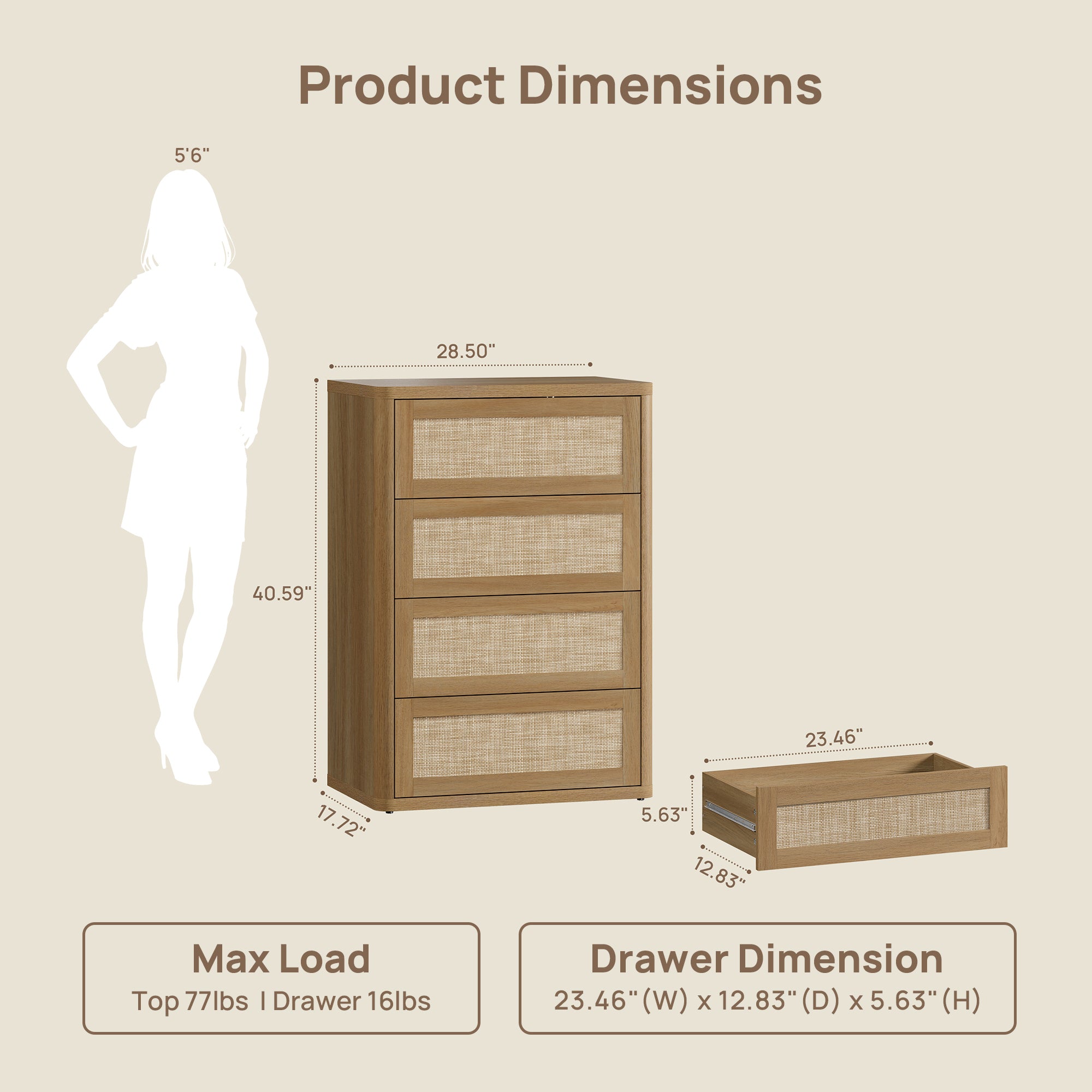 Zura Rattan 4-Drawer Dresser, Bedroom Storage