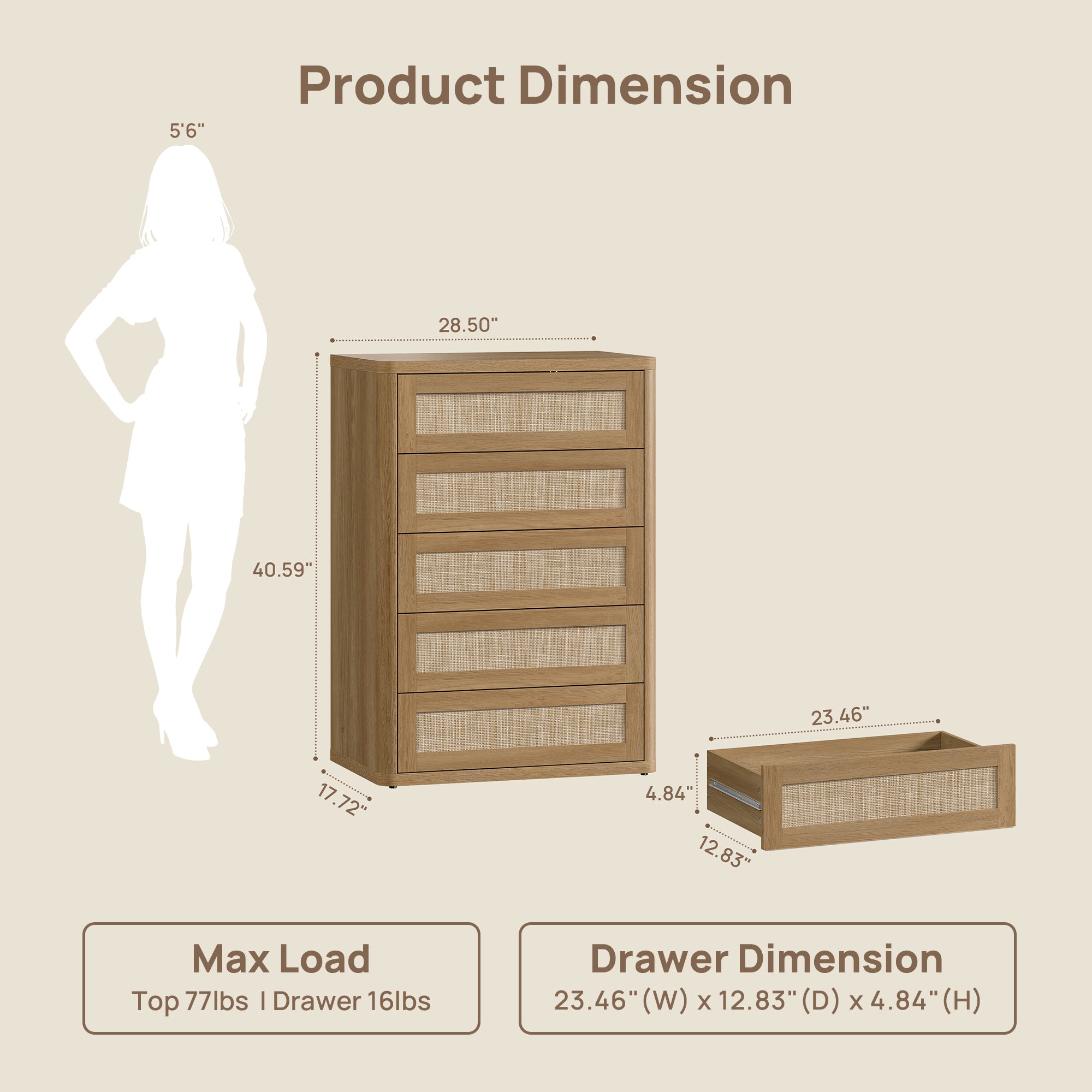Zura Rattan Dresser, 5 Drawers