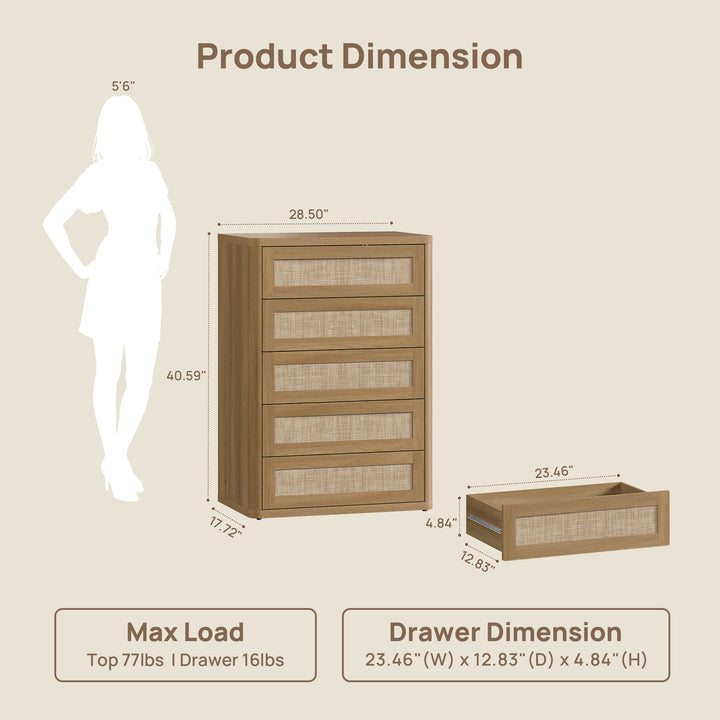 Zura Rattan Dresser, 5 Drawers