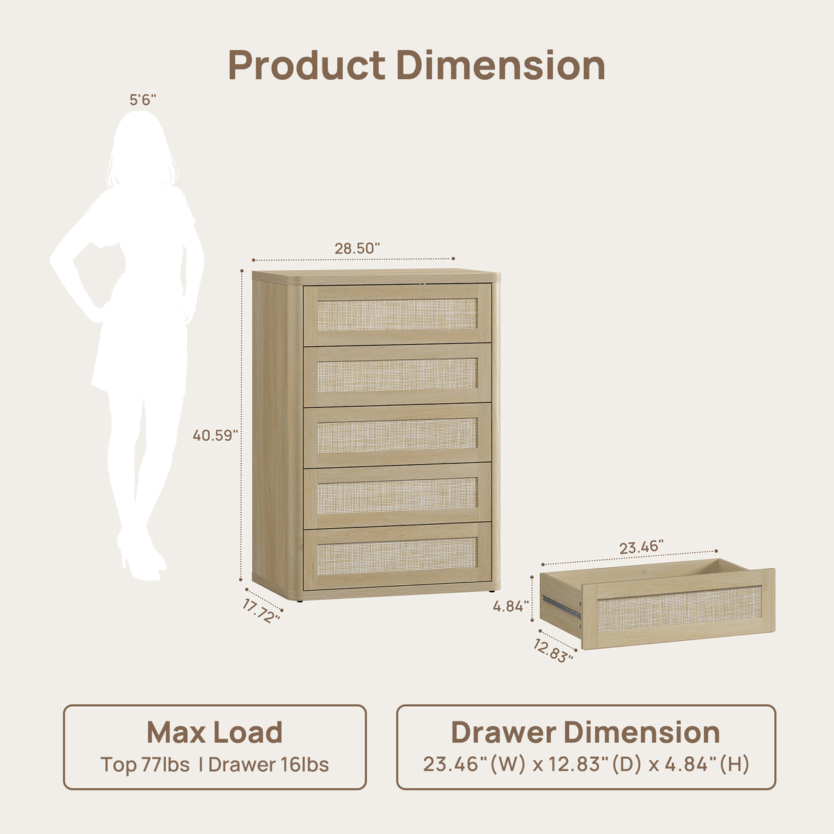 Zura Modern Dresser with 5 Drawers