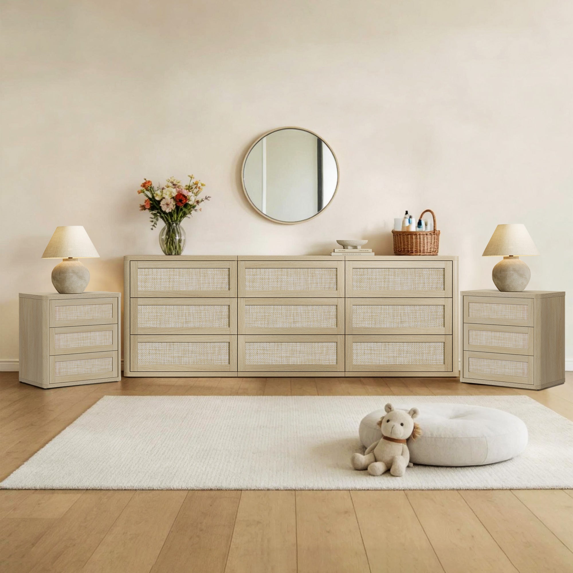 Zura Modular 9-Drawer Chest and Nightstands Set