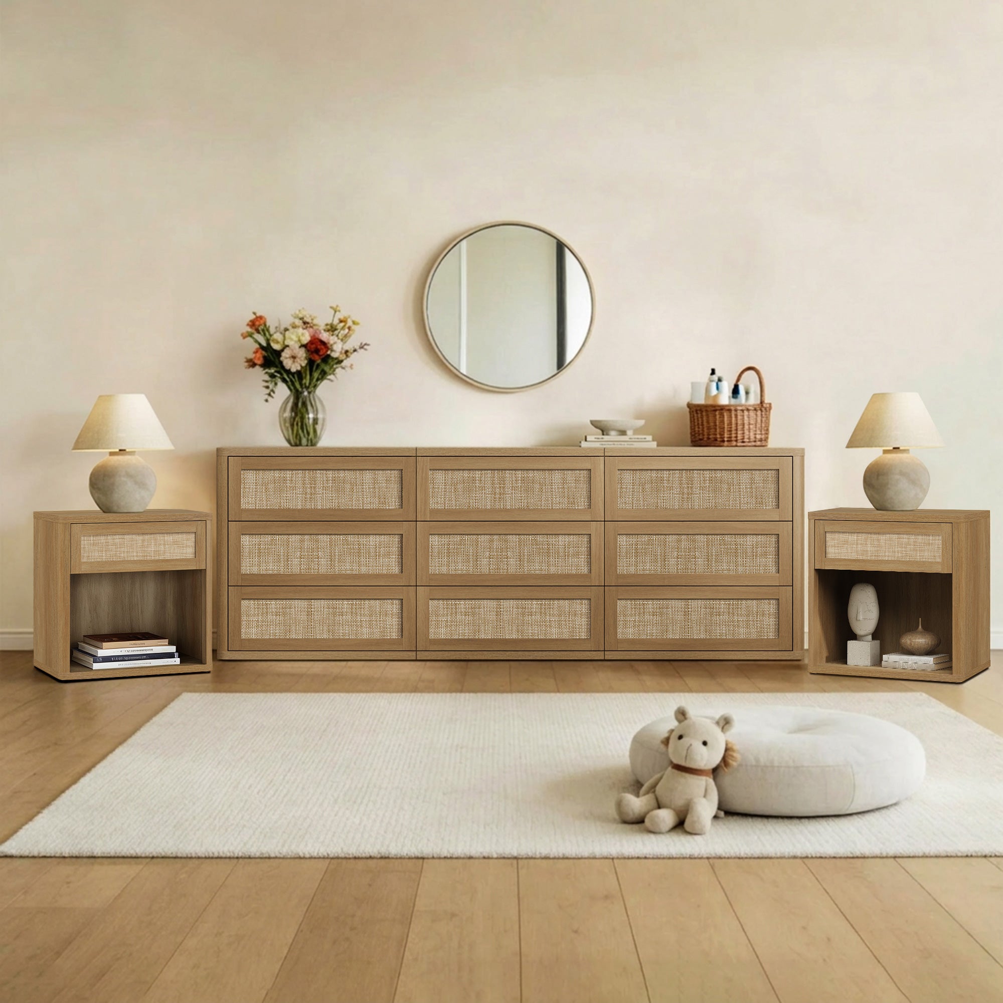 Zura Sectional Bedroom Sets, Large Storage for Bedroom - Sand Oak - 1 Set