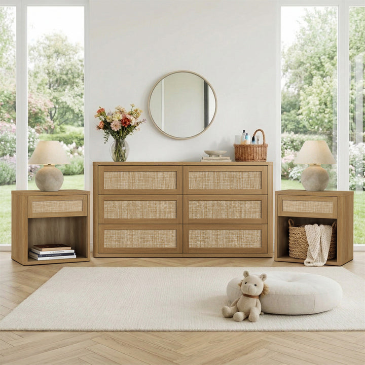 modern rattan dresser Modern Rattan Dresser Table with Metal Handles and 6 Drawers