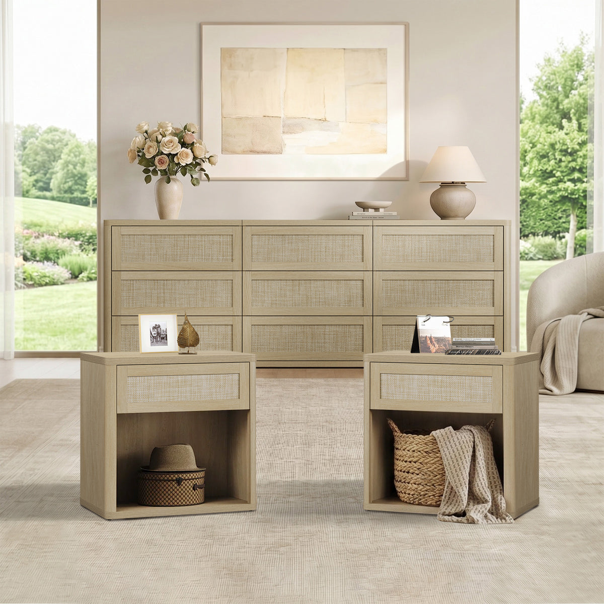 Zura Modular Large-Size Bedroom Sets, Rattan Style