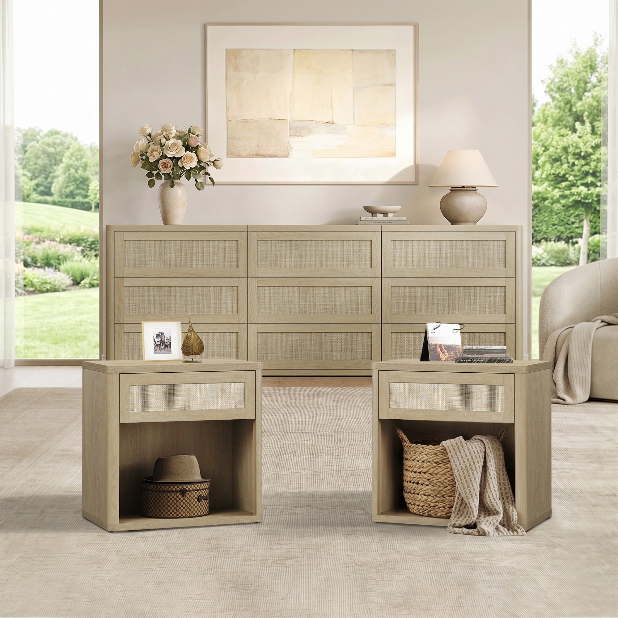 Zura Modular Large-Size Bedroom Sets, Rattan Style