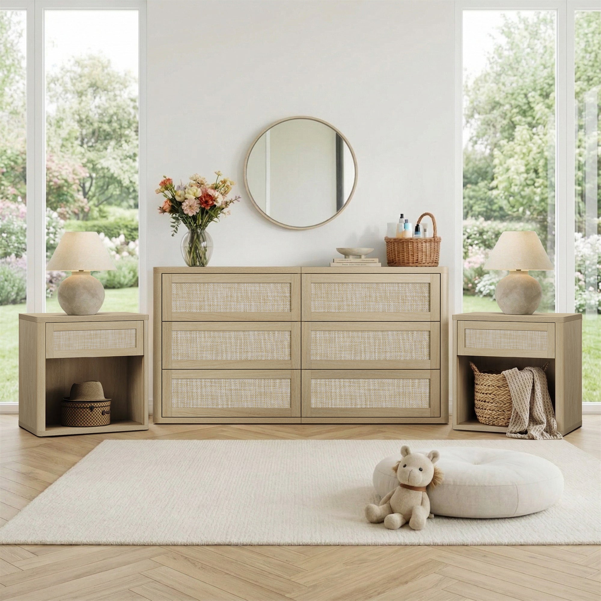 Zura Modular Rattan Dresser and Nightstand with Drawer Set Zura Modular Rattan Dresser and Nightstand with Drawer Set