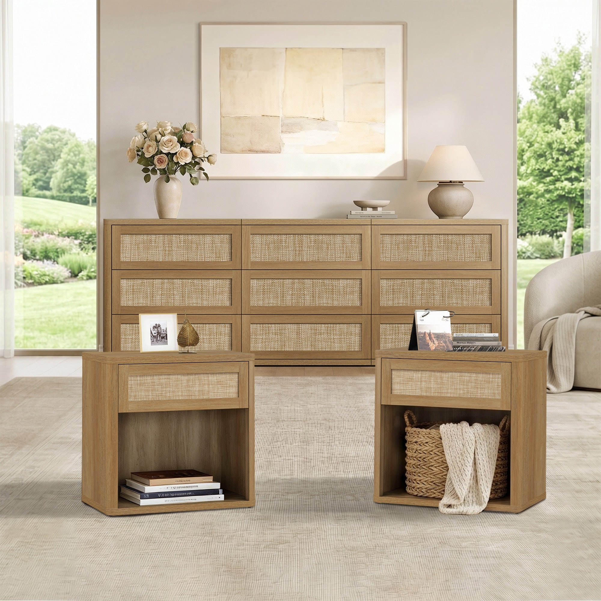 Zura Sectional Bedroom Sets, Large Storage for Bedroom - Sand Oak - 1 Set