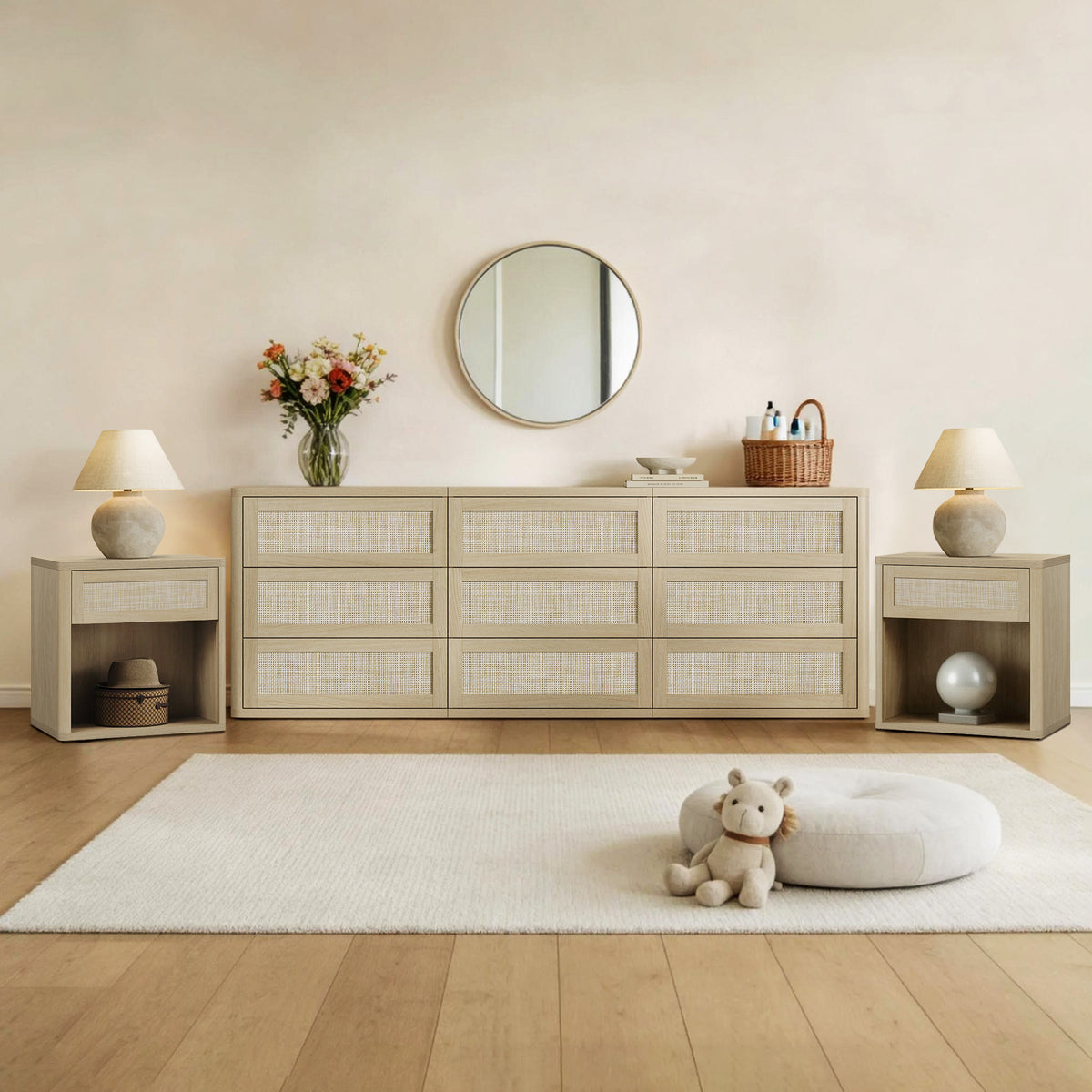 Zura Modular Large-Size Bedroom Sets, Rattan Style