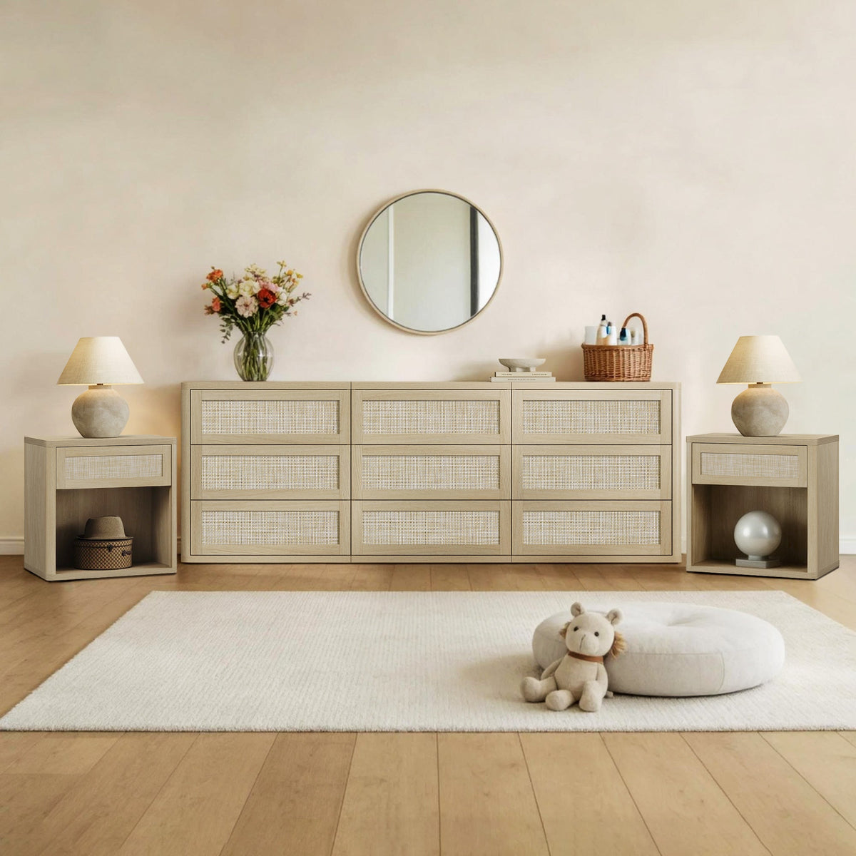 Zura Sectional Bedroom Sets, Large Storage for Bedroom - Sand Oak - 1 Set