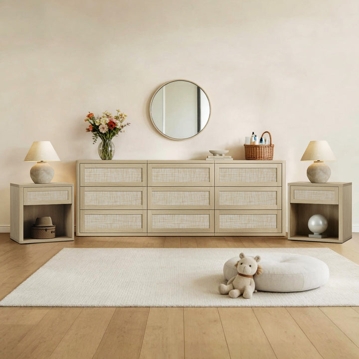 Zura Sectional Bedroom Sets, Large Storage for Bedroom - Sand Oak - 1 Set