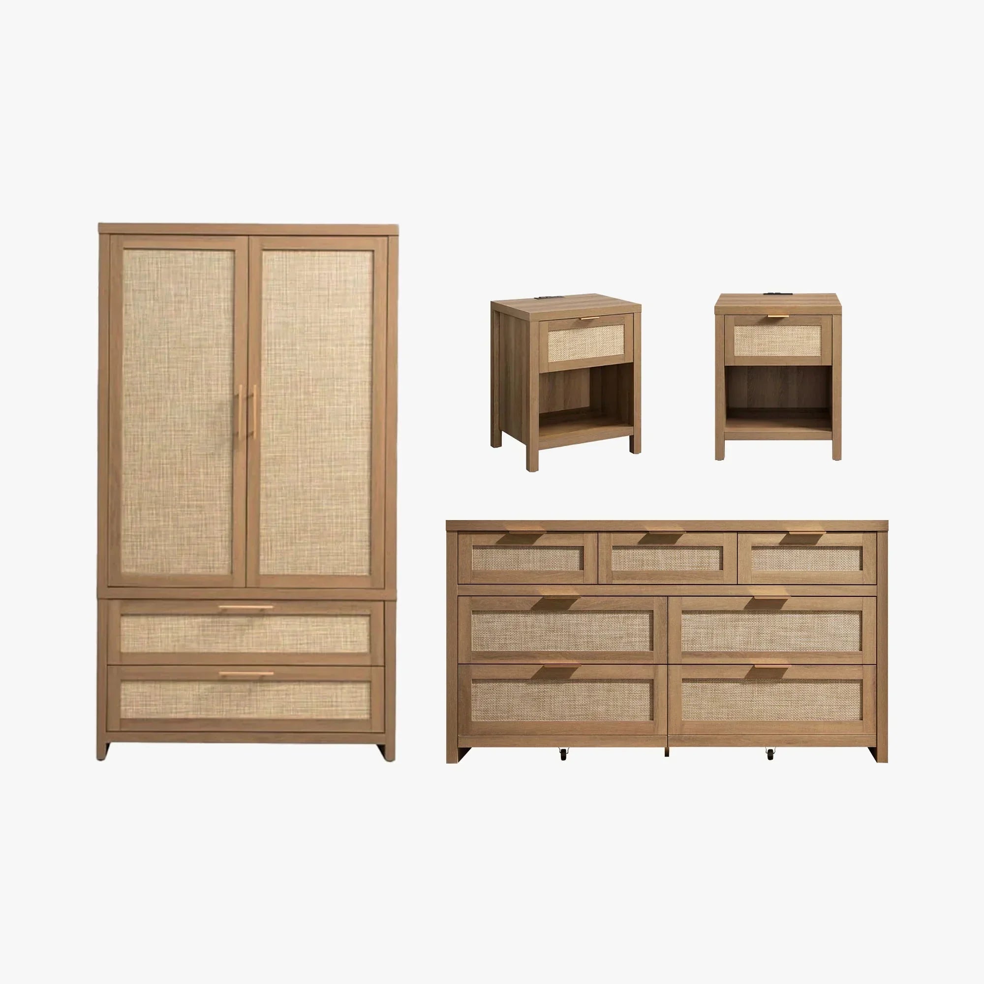 Savanna Wardrobes Closet, Dresser and Nightstand with Charging Set