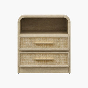 Crescent Rattan Nightstand with 2 Drawers, 25Inch Wide