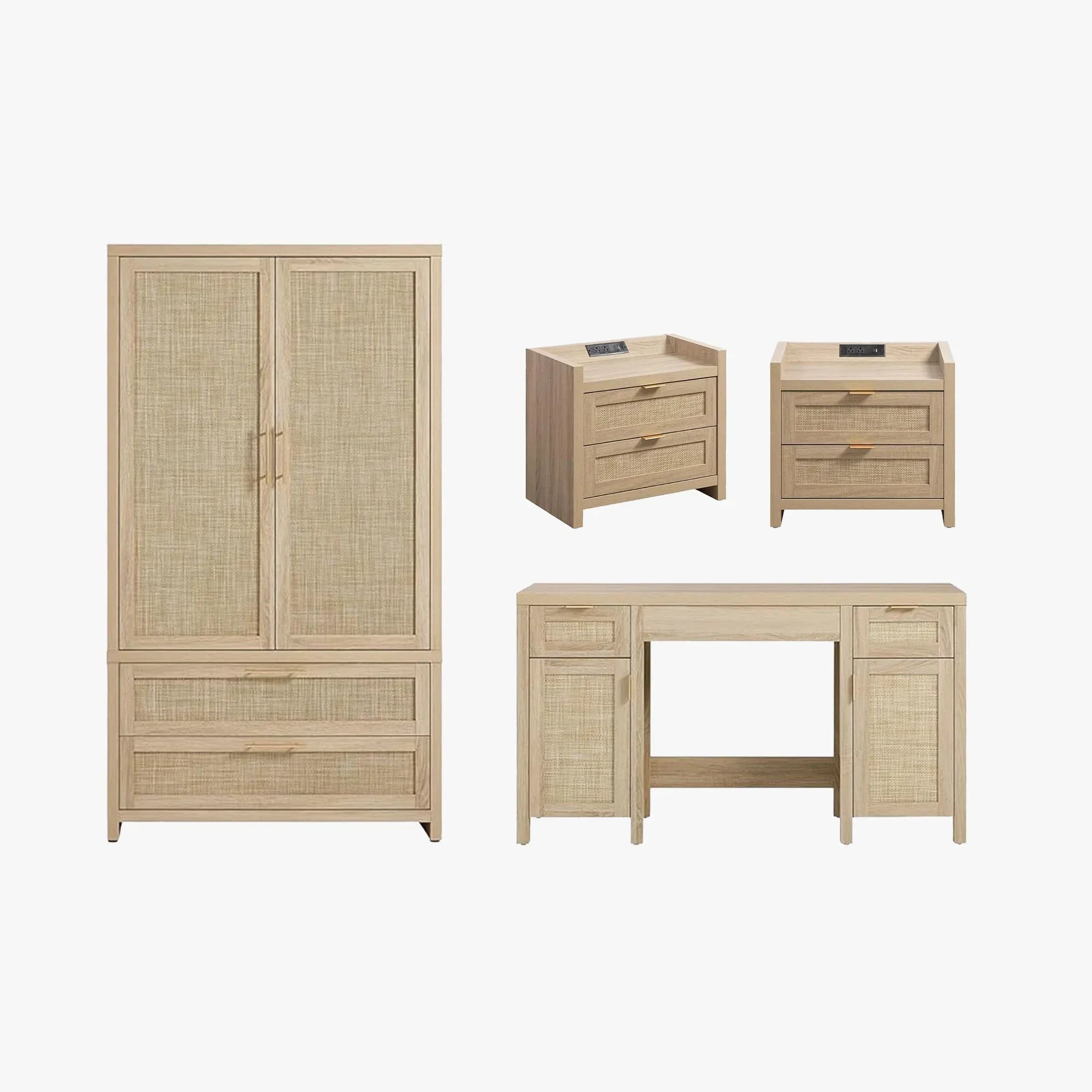 Savanna Vanity Table, Wardrobe and 2-Drawer Nightstand Set