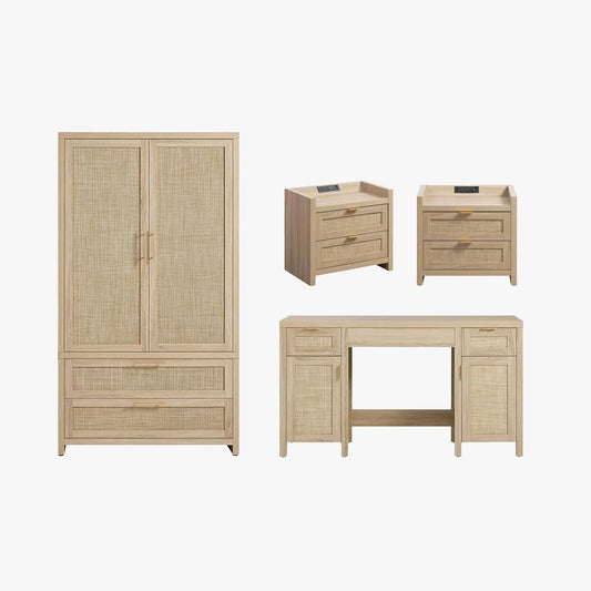 Savanna Makeup Vanity, Wardrobe and 2 Drawers Nightstands Set