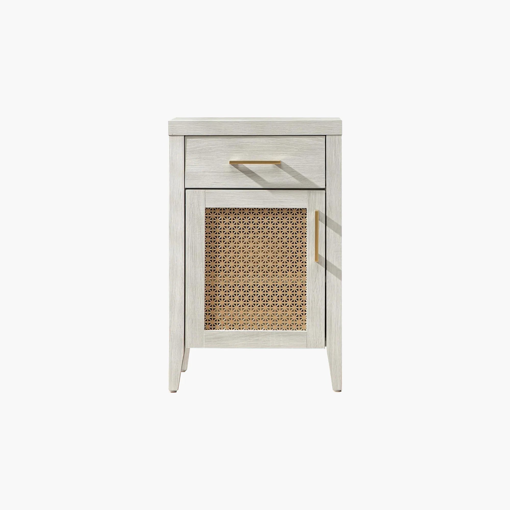 Light wood nightstand with drawer and cane panel cabinet, modern bedroom furniture