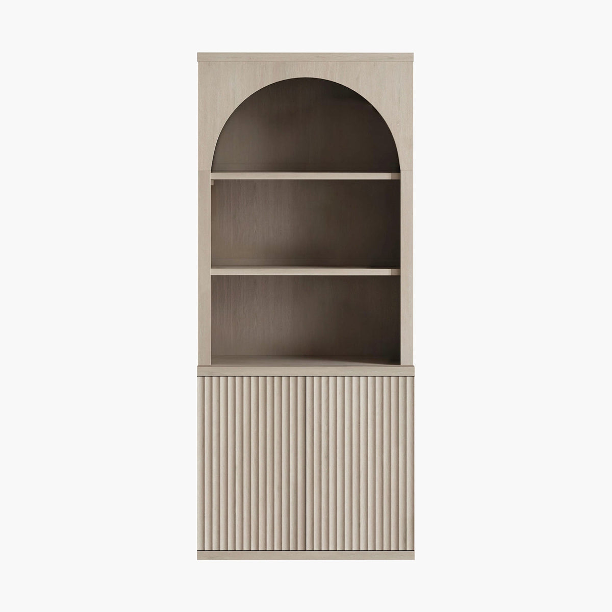 Stria Arched Bookcase with Fluted Cabinet Doors