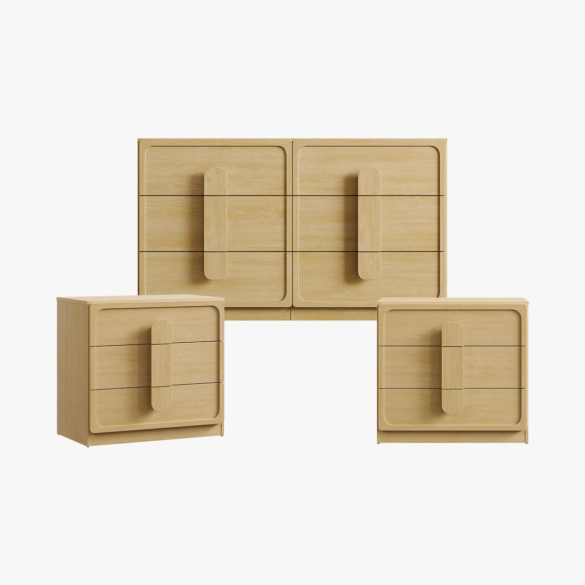 Arcus Dresser and Nightstands Set, Large Bedroom Storage